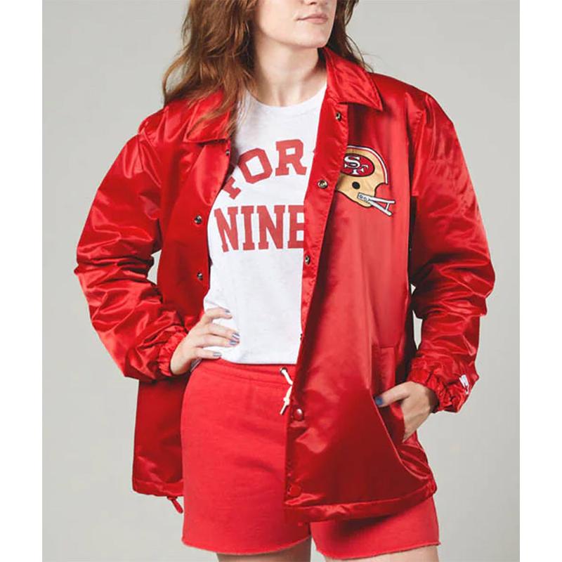 San Francisco 49ers Coach Full Snap Red Satin Jacket