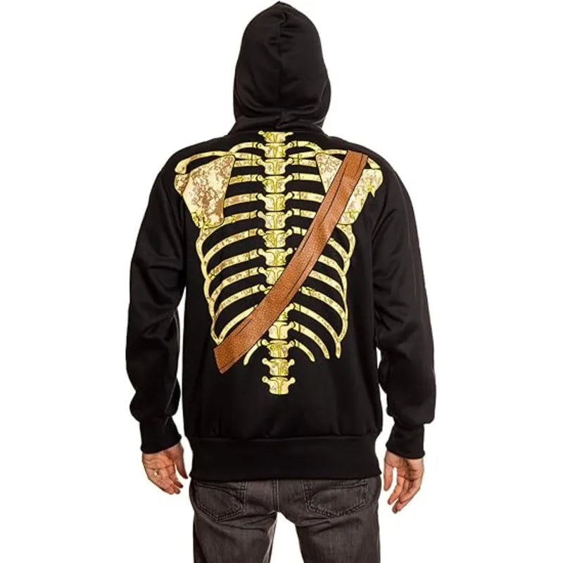 Skeleton Costume Fleece Zip-up Black Hoodie