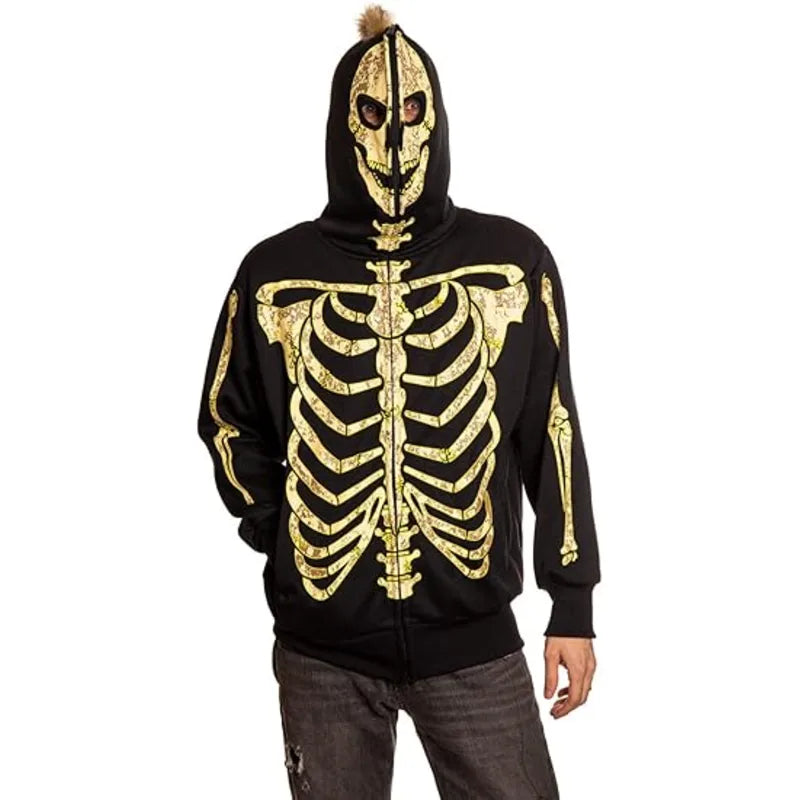 Skeleton Costume Fleece Zip-up Black Hoodie