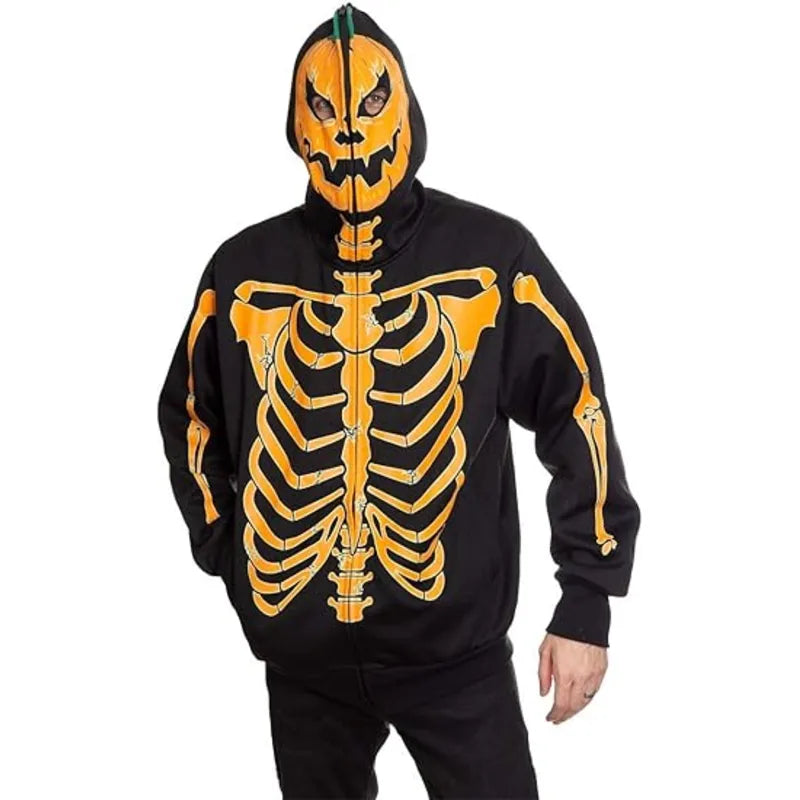 Skeleton Costume Fleece Zip-up Black Hoodie