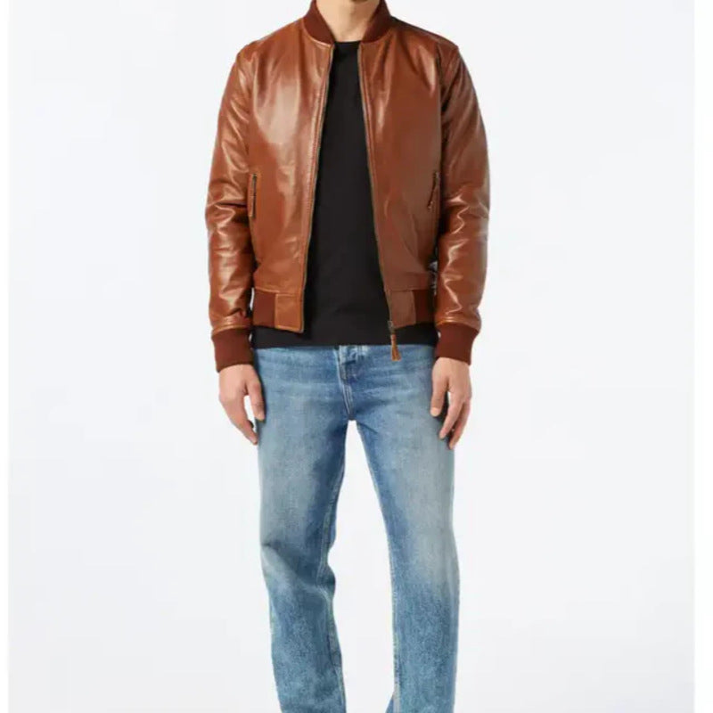 Tan Bomber Biker Men's Jacket