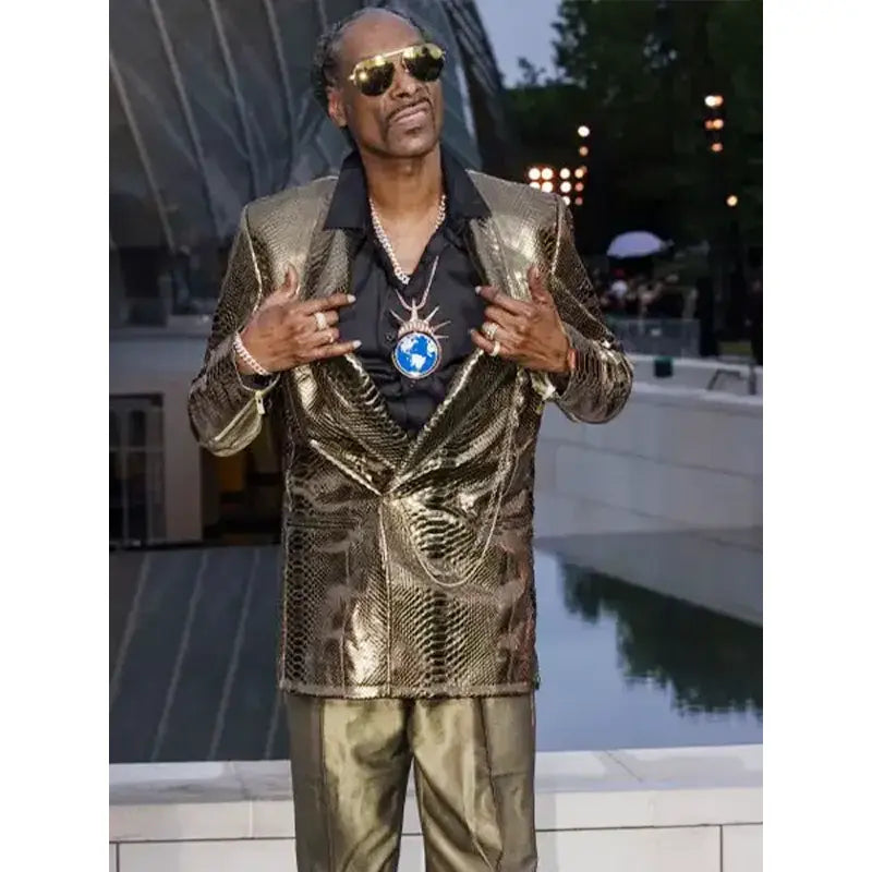 2024 Paris Olympic Snoop Dogg Golden Leather Blazer