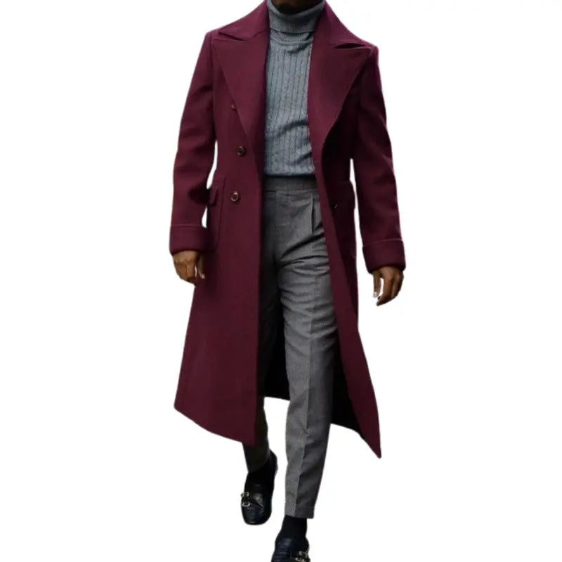 Slim Fit Men Burgundy Wool Coat