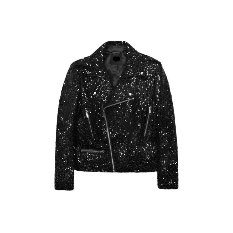 Unisex Sequins Biker Jacket