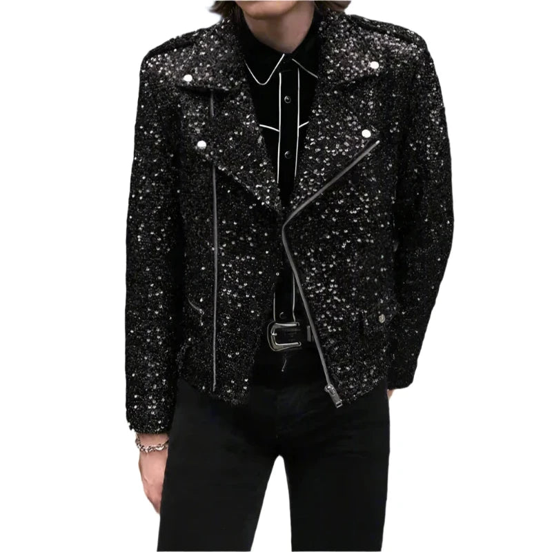 Unisex Sequins Biker Jacket