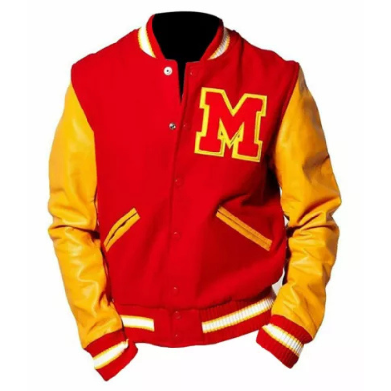 MJ Michael Jackson Thriller M Logo Letterman Varsity Jacket With Leather Sleeves