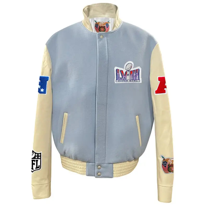 Super Bowl 2024 Baby Blue Varsity Jacket