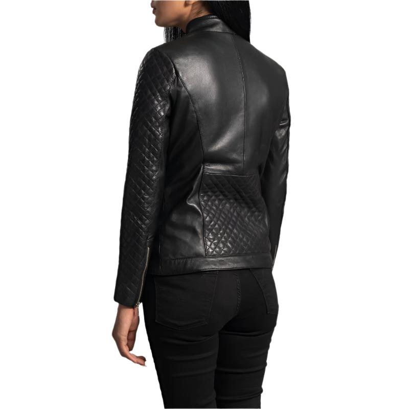 Women Orient Grain Quilted Black Biker Jacket