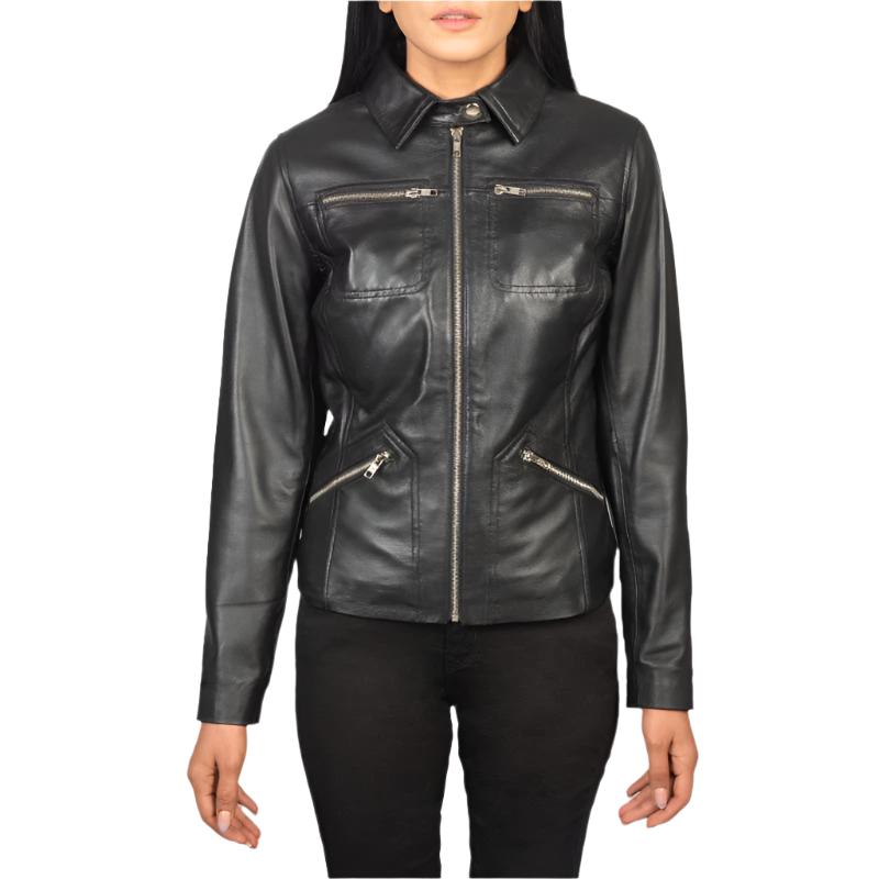 Women Tomachi Leather Black Jacket