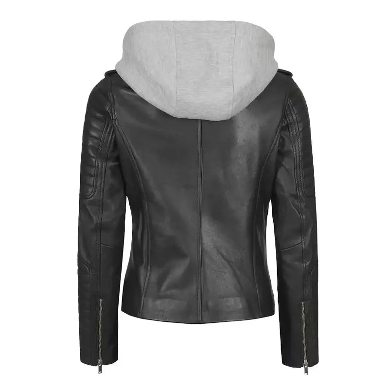 Women's Genunine Leather Hooded Jacket