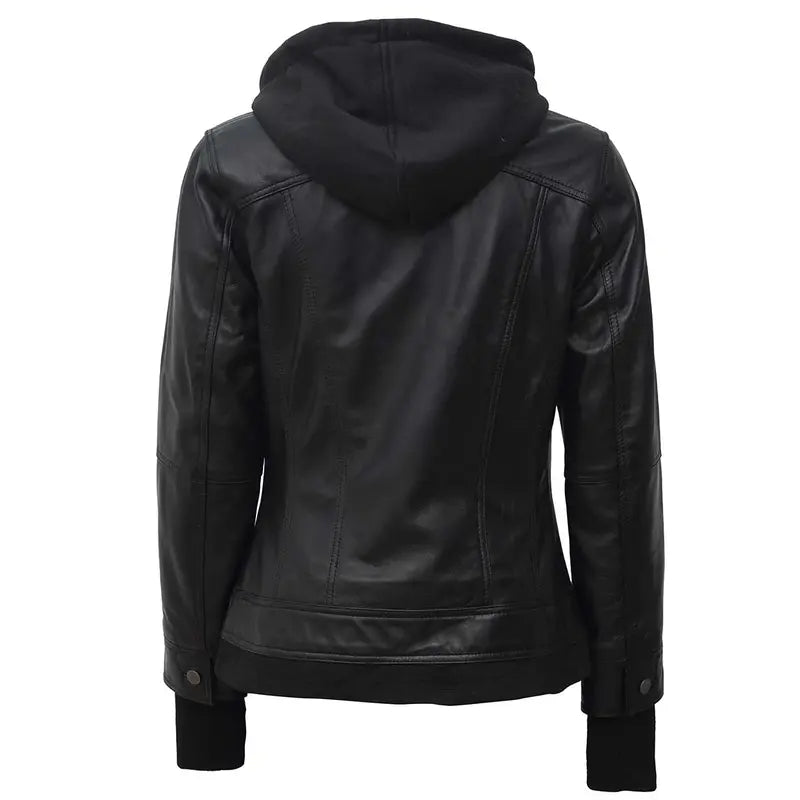 Women's Tralee Bomber Black Hooded Leather Jacket