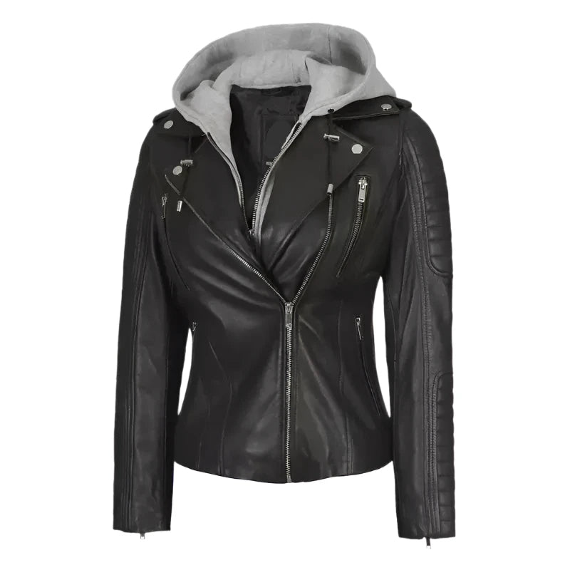 Women's Genunine Leather Hooded Jacket