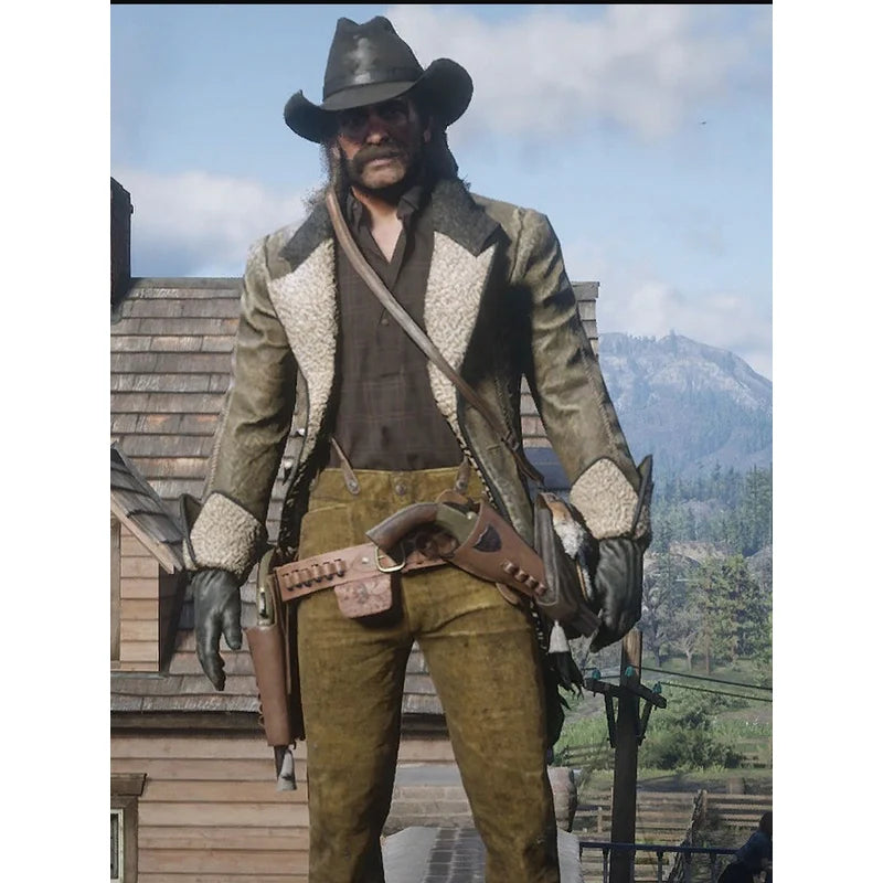 RDR2 Cougar Cutaway Red Dead  Green Shearling Leather Coat