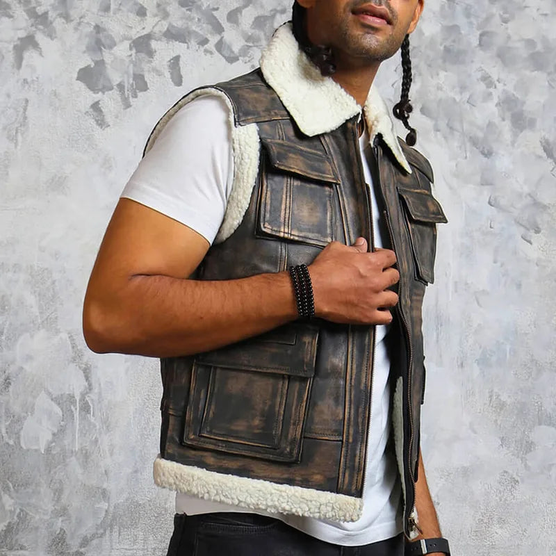 Winter Leather with Fur Lining Vest For Unisex