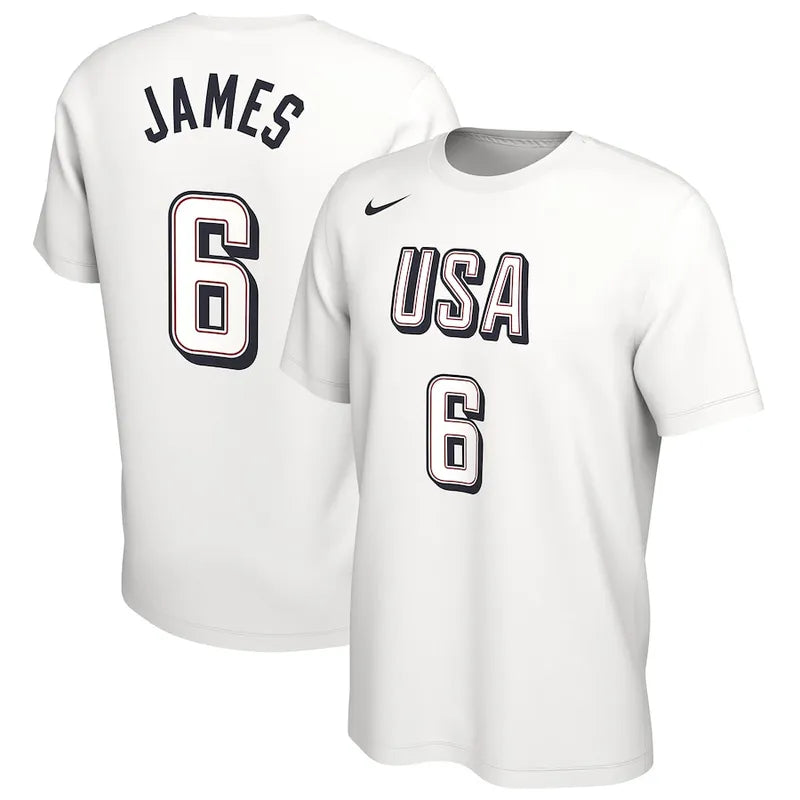 USA Basketball 2024 Summer Olympics Nike LeBron James Name & Number T-Shirt