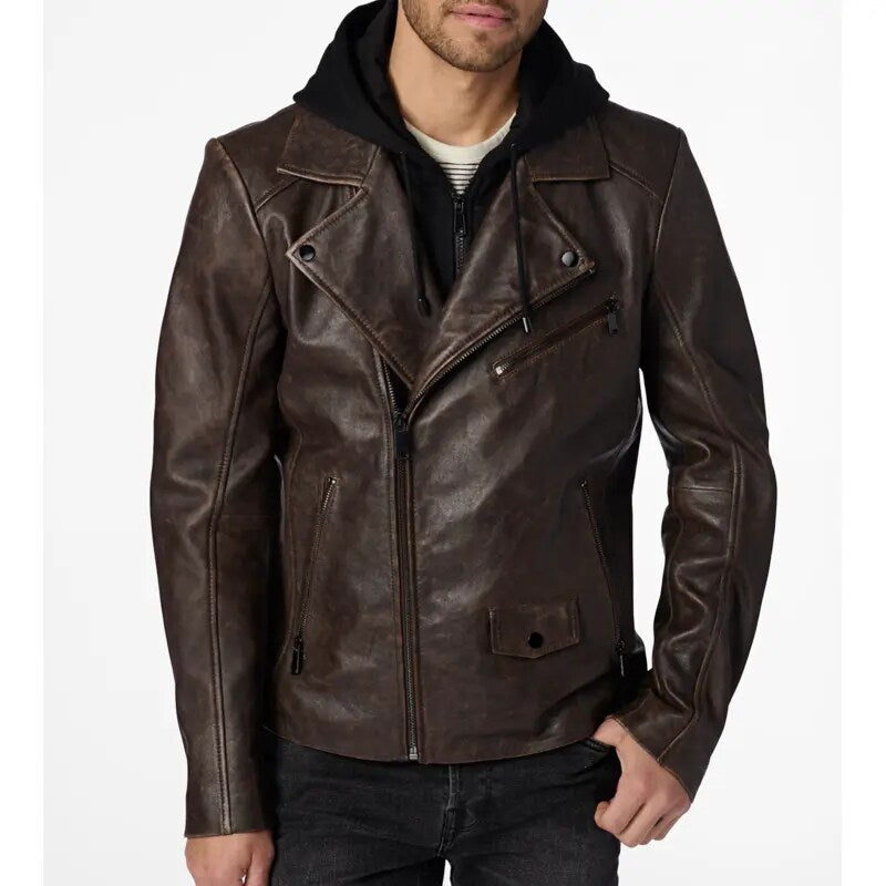 Jaxson Hooded Moto Leather Jacket