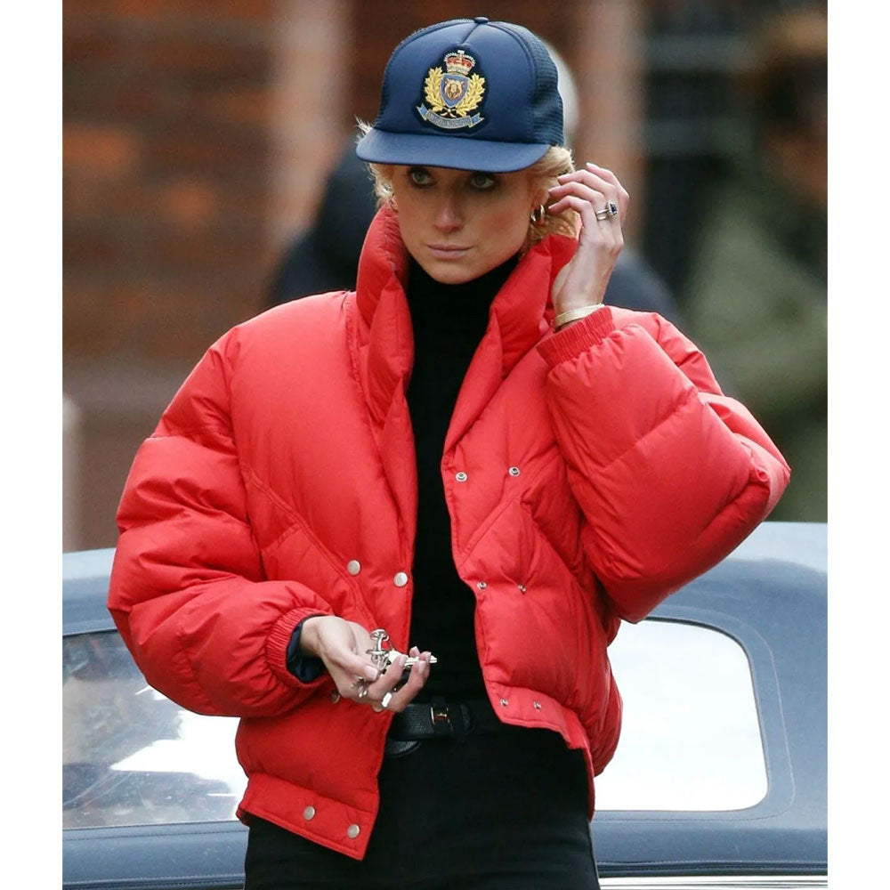 Princess Diana The Crown Red Puffer Jacket