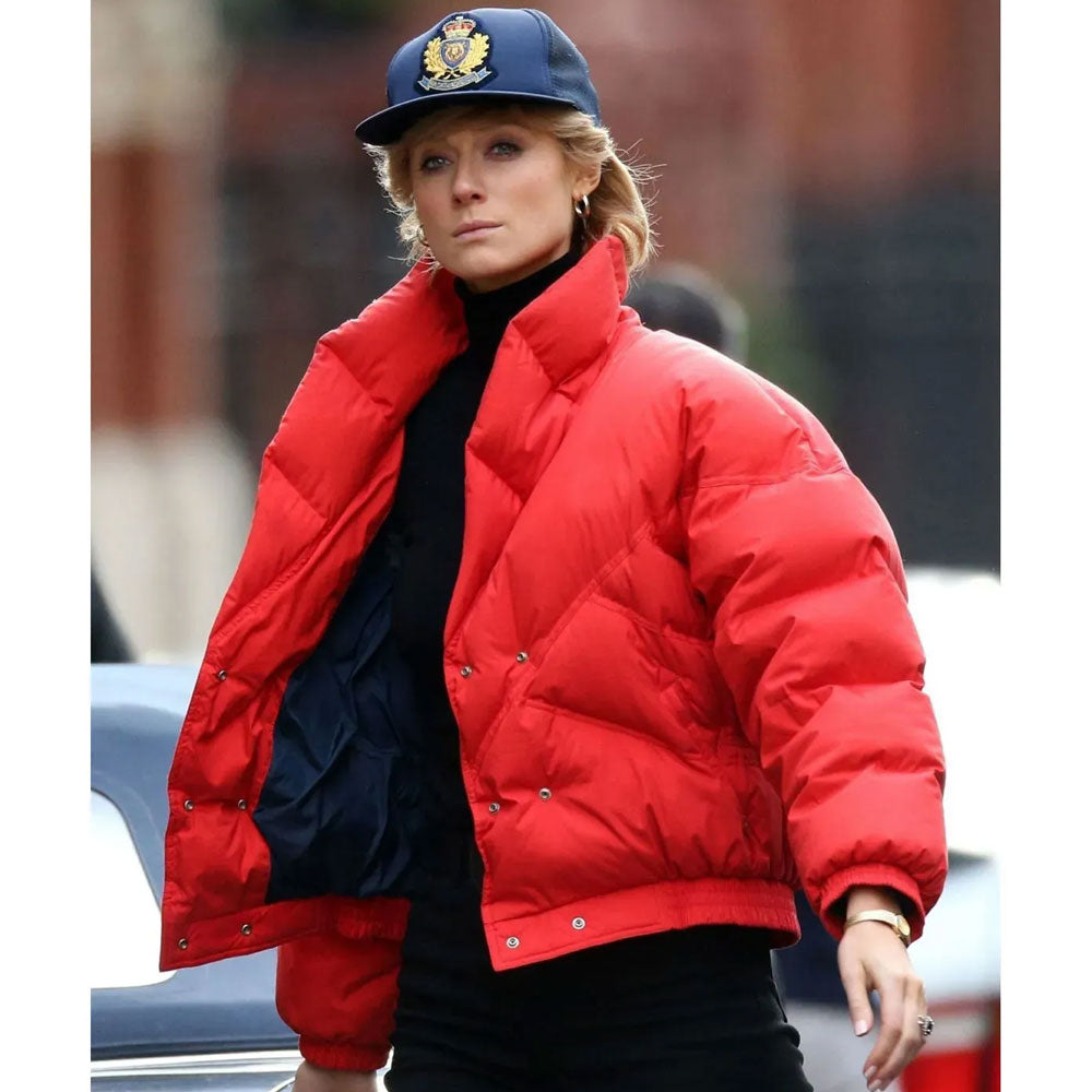 Princess Diana The Crown Red Puffer Jacket