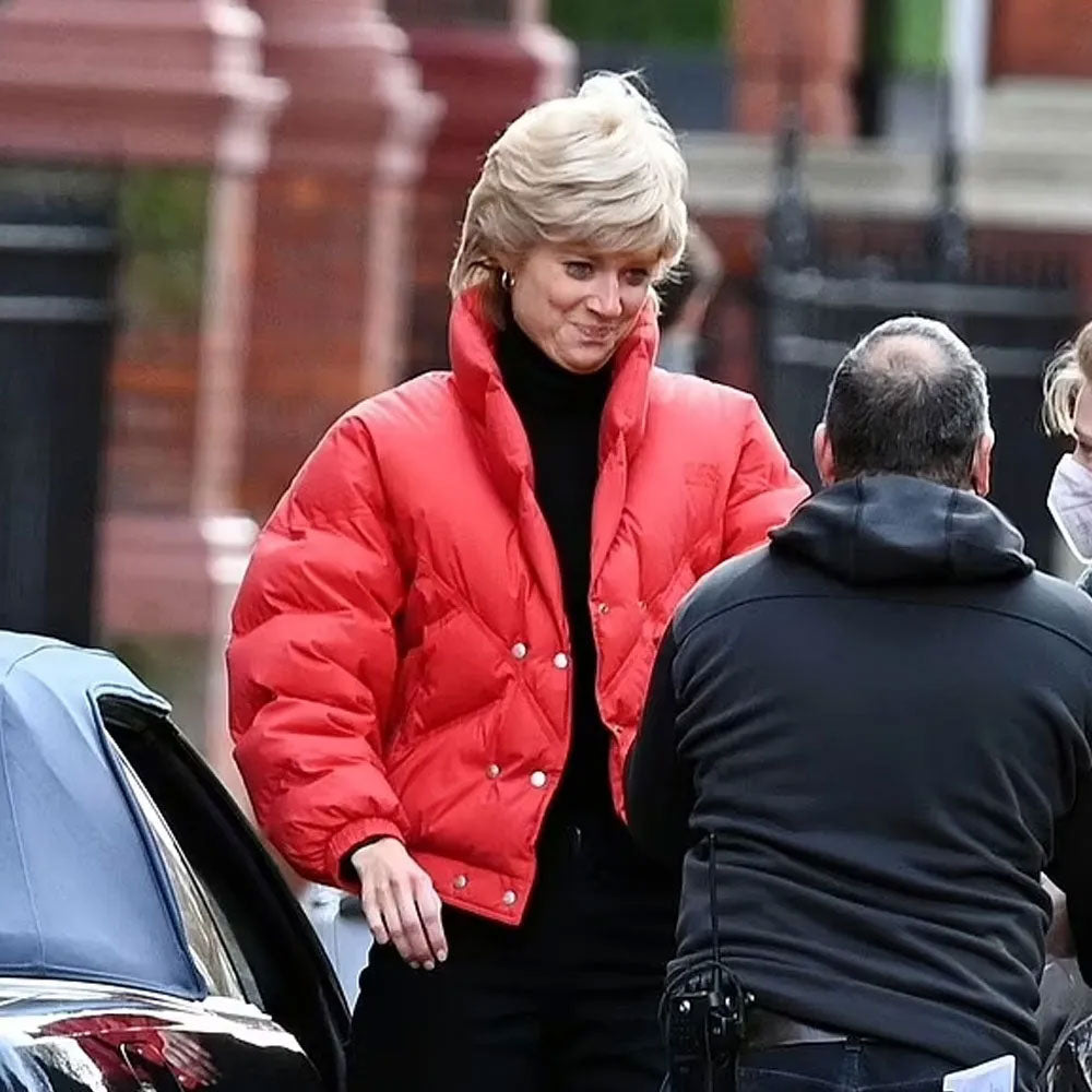 Princess Diana The Crown Red Puffer Jacket