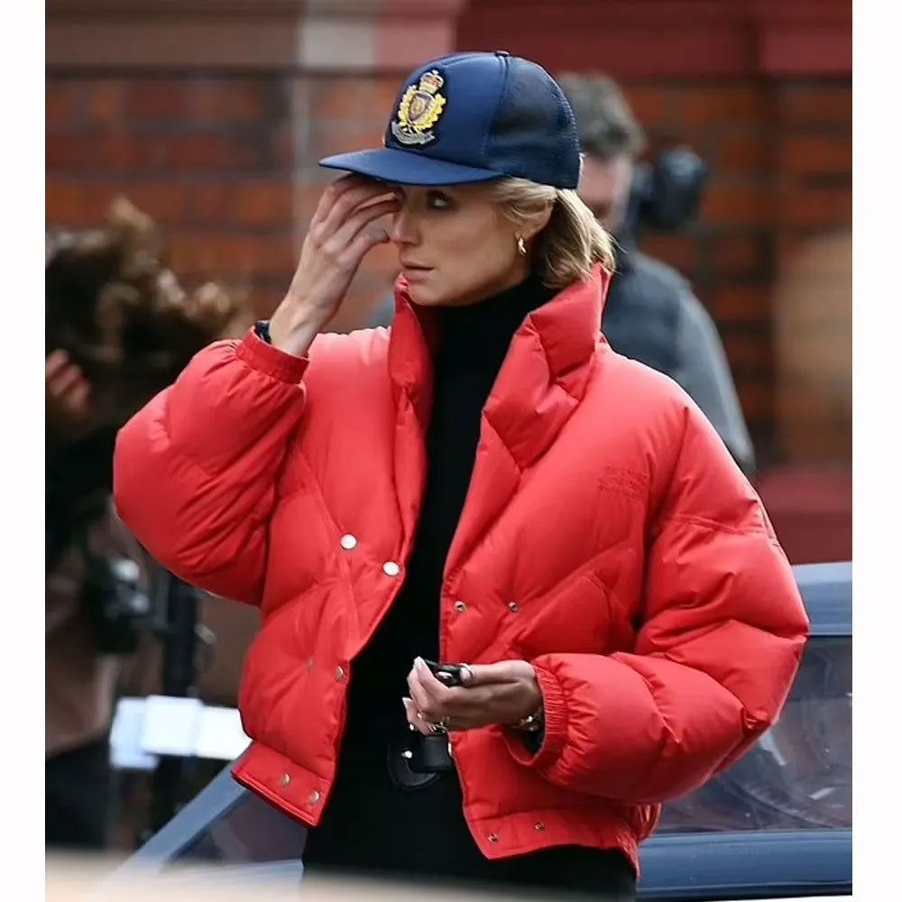 Princess Diana The Crown Red Puffer Jacket