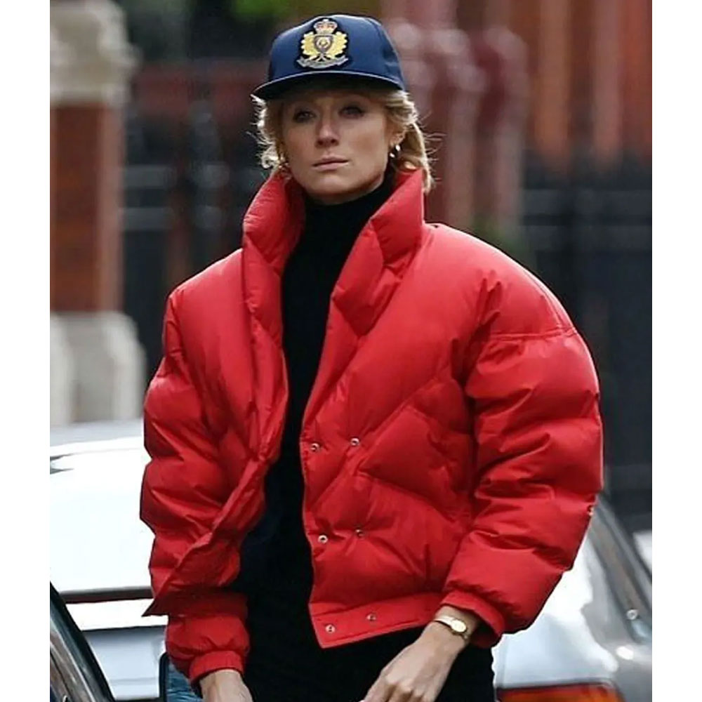 Princess Diana The Crown Red Puffer Jacket