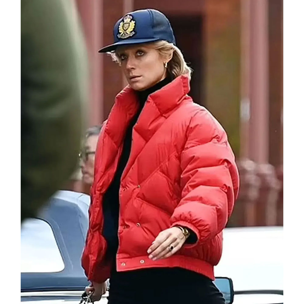 Princess Diana The Crown Red Puffer Jacket