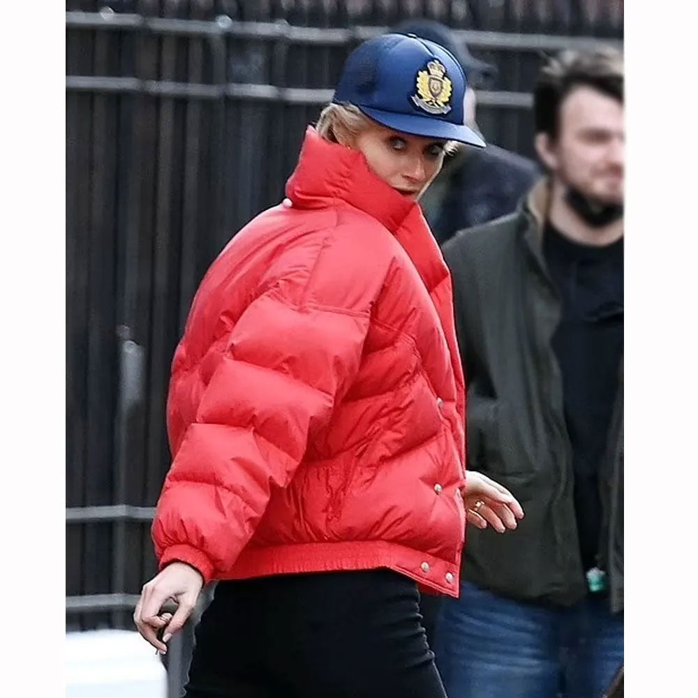 Princess Diana The Crown Red Puffer Jacket