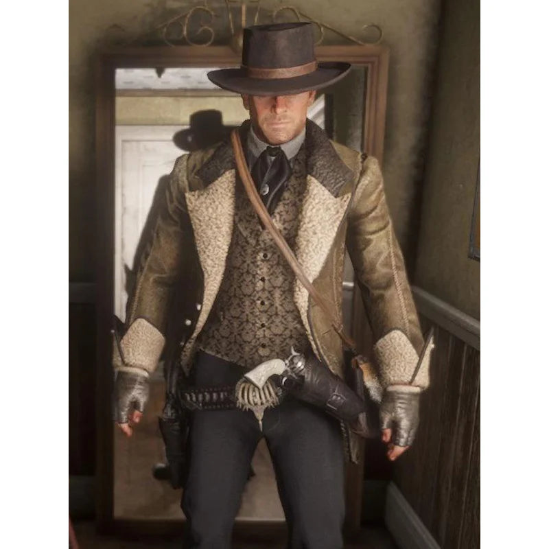 RDR2 Cougar Cutaway Red Dead  Green Shearling Leather Coat