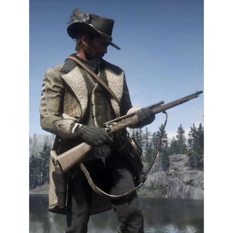 RDR2 Cougar Cutaway Red Dead  Green Shearling Leather Coat