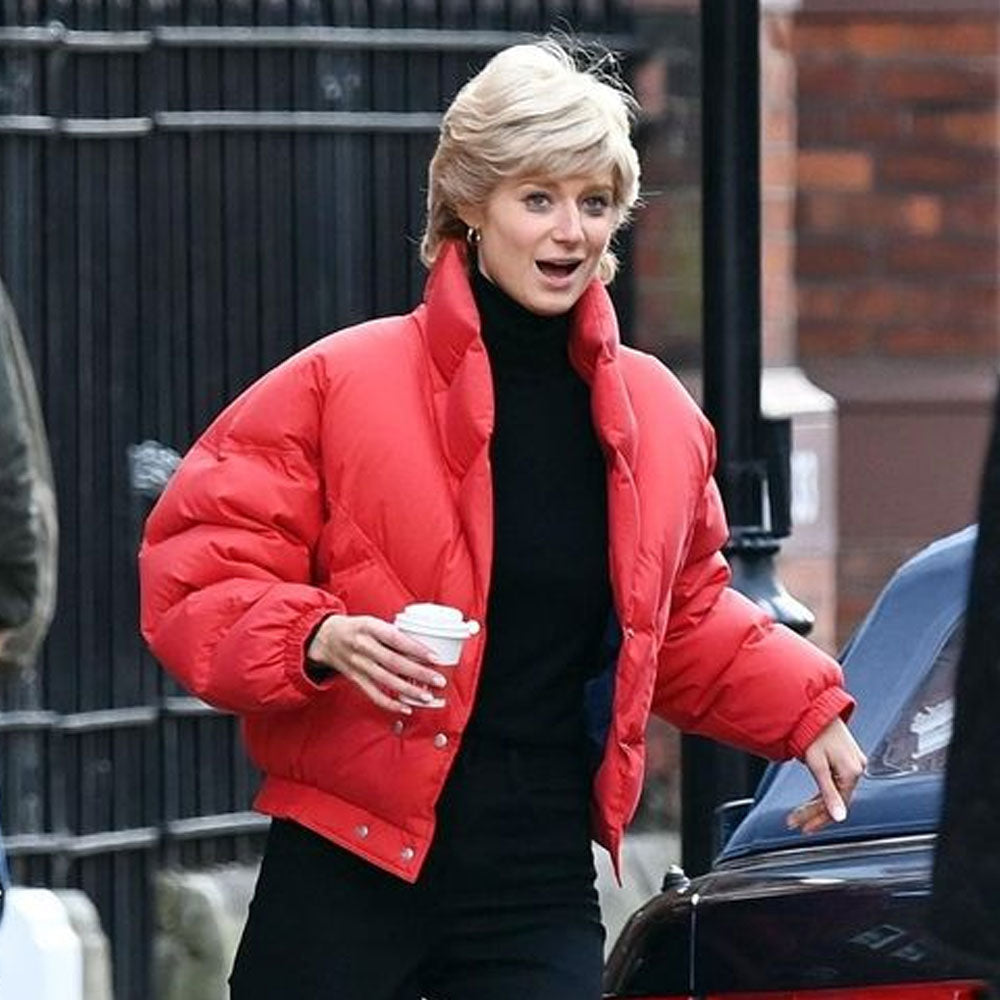 Princess Diana The Crown Red Puffer Jacket