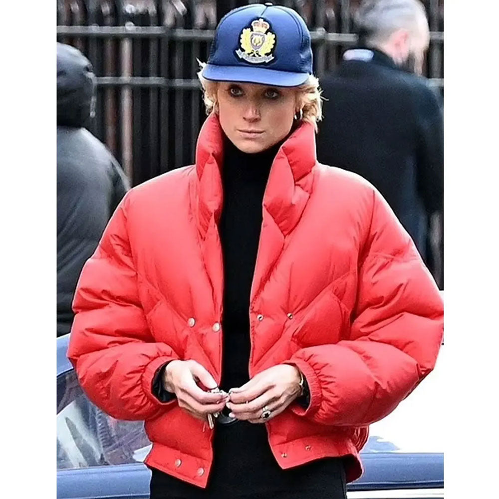 Princess Diana The Crown Red Puffer Jacket