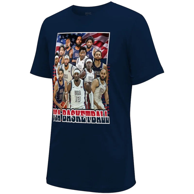 USA Men's Basketball 2024 Summer Olympics Roster Essentials Navy T-Shirt