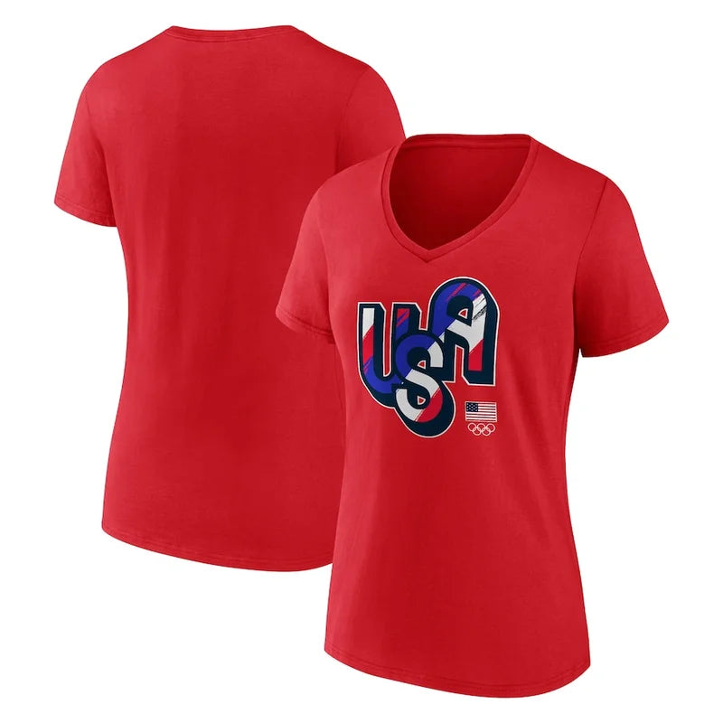 Women's Team USA Painting Paris 2024 Olympics V-Neck Fanatics Red  T-Shirt