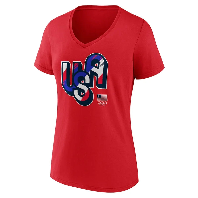 Women's Team USA Painting Paris 2024 Olympics V-Neck Fanatics Red  T-Shirt