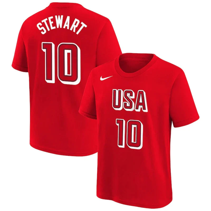 Summer Olympics USA Basketball 2024 Breanna Stewart Red  Name & Number T-Shirt