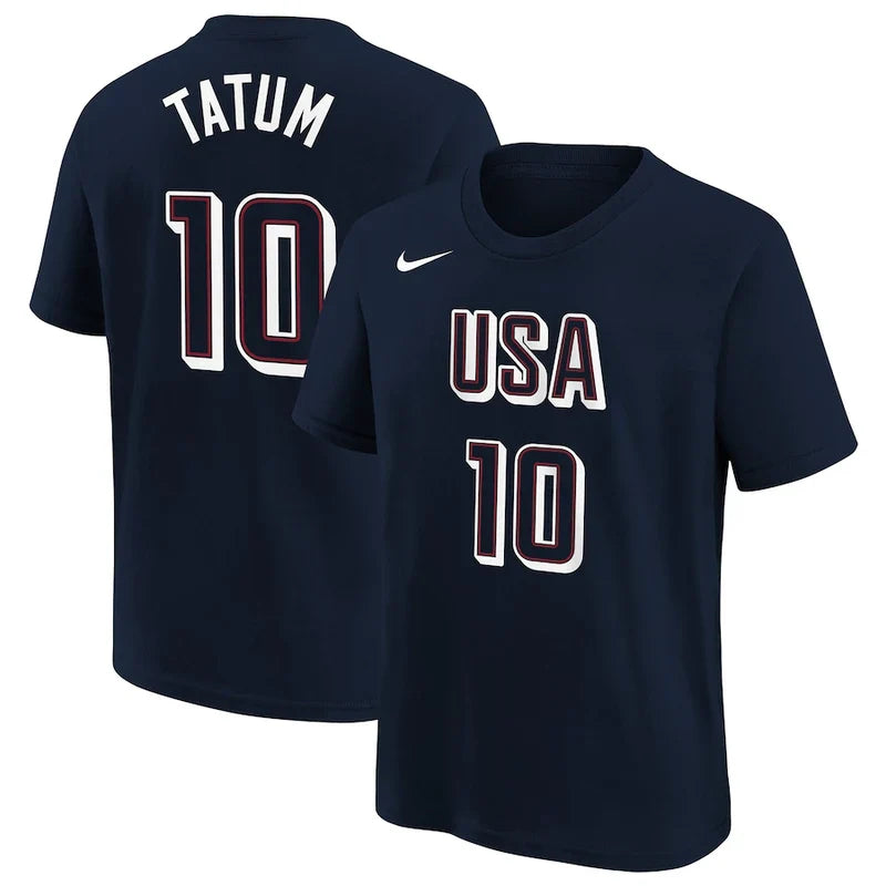 USA Basketball 2024 Summer Olympics Name & Number Navy Blue T-Shirt